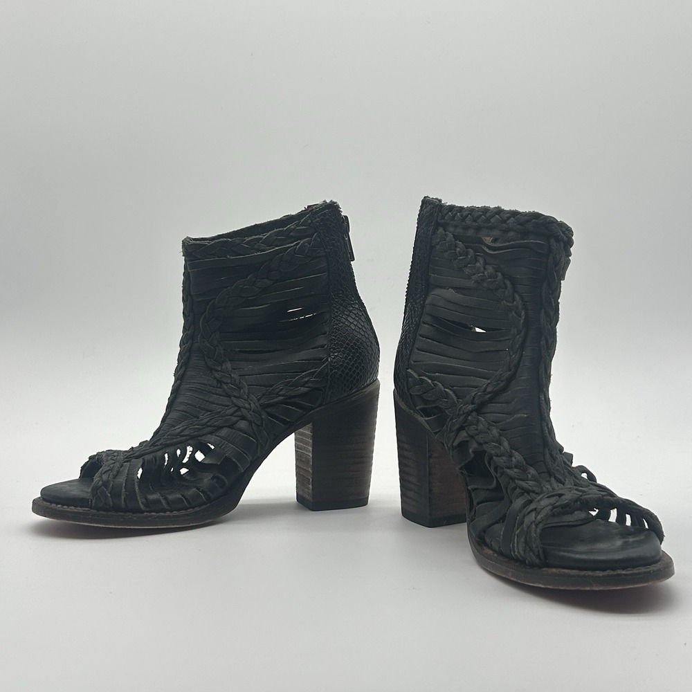 Freebird by Steven Bela Black Leather Strappy Gladiator Sandal Booties Womens 6